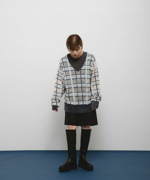 KBF / ケービーエフ ニット・セーター | シアーチェックフェザーニット | 詳細23