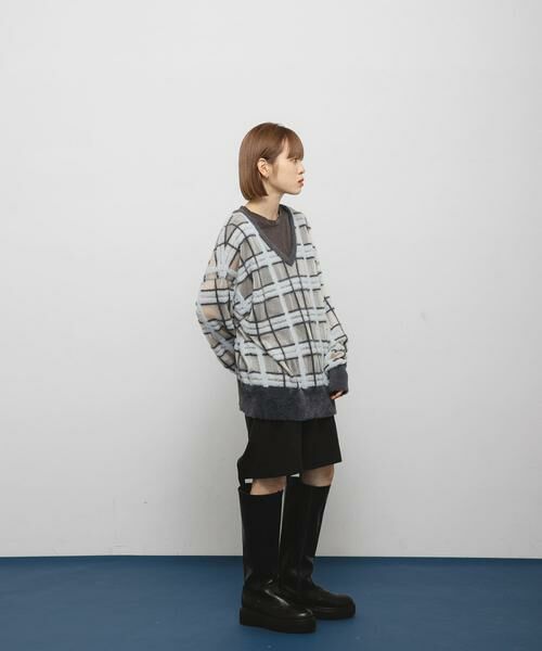 KBF / ケービーエフ ニット・セーター | シアーチェックフェザーニット | 詳細24