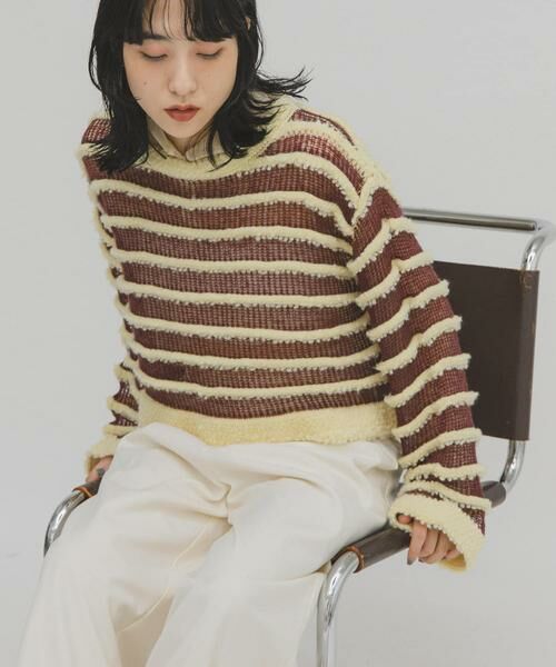 KBF / ケービーエフ ニット・セーター | シアーボーダーニット(イエロー系その他)