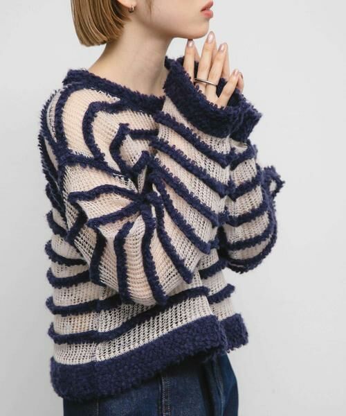 KBF / ケービーエフ ニット・セーター | シアーボーダーニット(ブルー系その他)