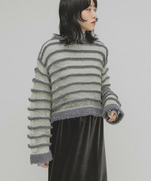 KBF / ケービーエフ ニット・セーター | シアーボーダーニット(グレー系その他)