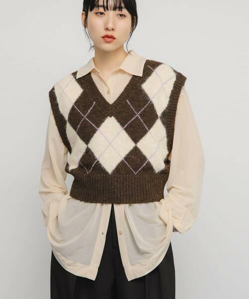 KBF / ケービーエフ ベスト | アーガイルニットベスト（ブラウン系その他）