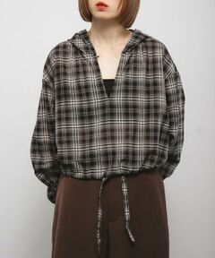 KBF / ケービーエフ シャツ・ブラウス | シアーチェックフーディーシャツ