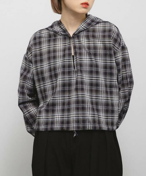 KBF / ケービーエフ シャツ・ブラウス | シアーチェックフーディーシャツ | 詳細1