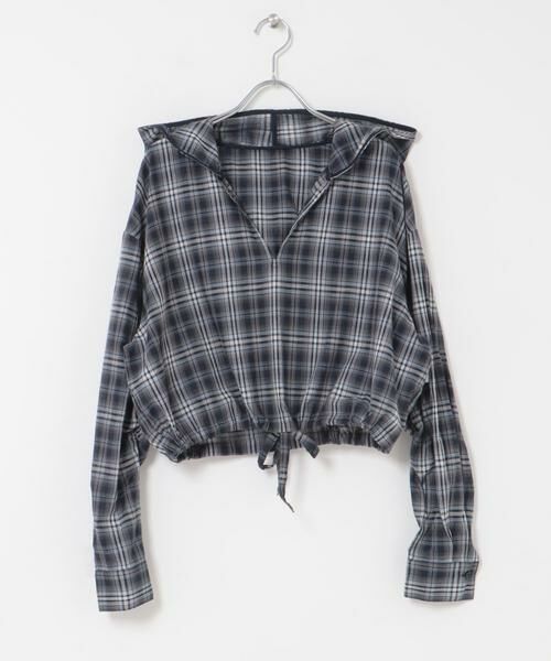 KBF / ケービーエフ シャツ・ブラウス | シアーチェックフーディーシャツ | 詳細10