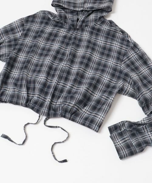 KBF / ケービーエフ シャツ・ブラウス | シアーチェックフーディーシャツ | 詳細12