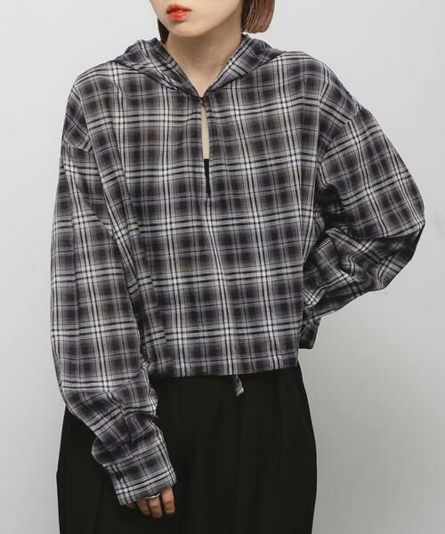KBF / ケービーエフ シャツ・ブラウス | シアーチェックフーディーシャツ | 詳細2
