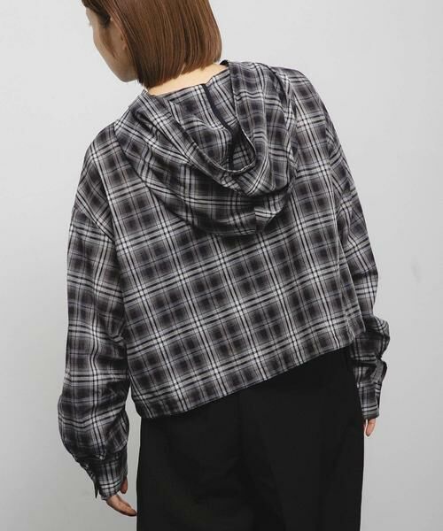 KBF / ケービーエフ シャツ・ブラウス | シアーチェックフーディーシャツ | 詳細5