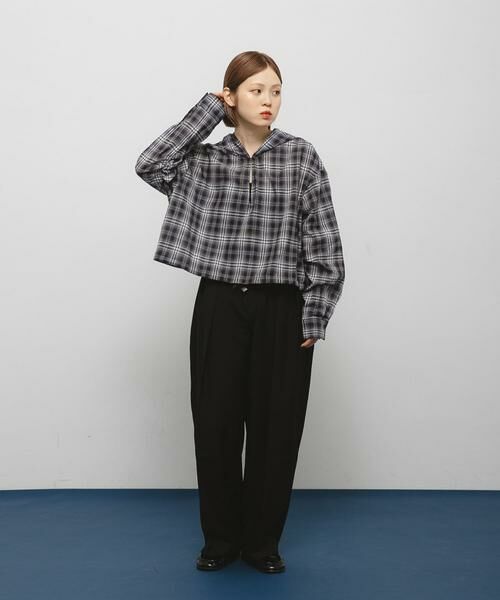 KBF / ケービーエフ シャツ・ブラウス | シアーチェックフーディーシャツ | 詳細6