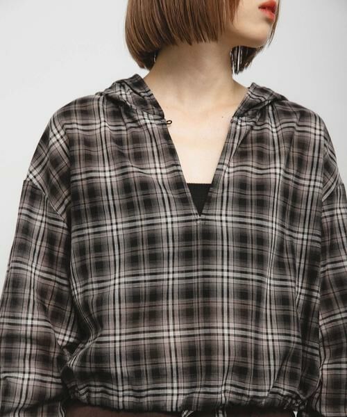 KBF / ケービーエフ シャツ・ブラウス | シアーチェックフーディーシャツ | 詳細15