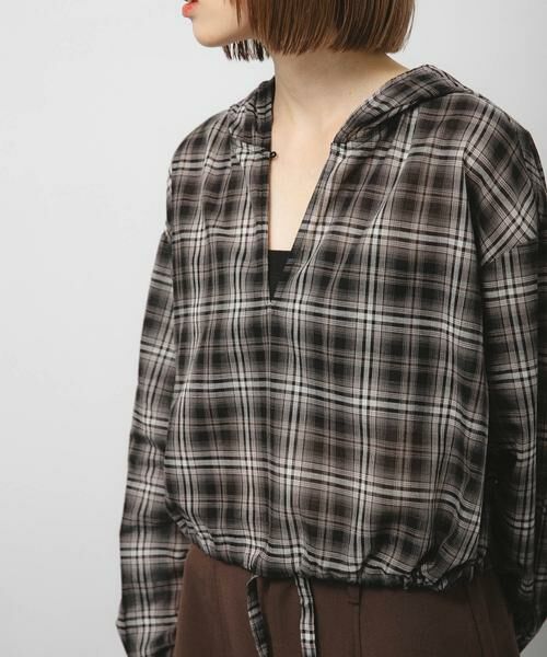 KBF / ケービーエフ シャツ・ブラウス | シアーチェックフーディーシャツ | 詳細16