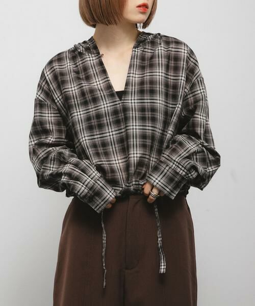 KBF / ケービーエフ シャツ・ブラウス | シアーチェックフーディーシャツ | 詳細18