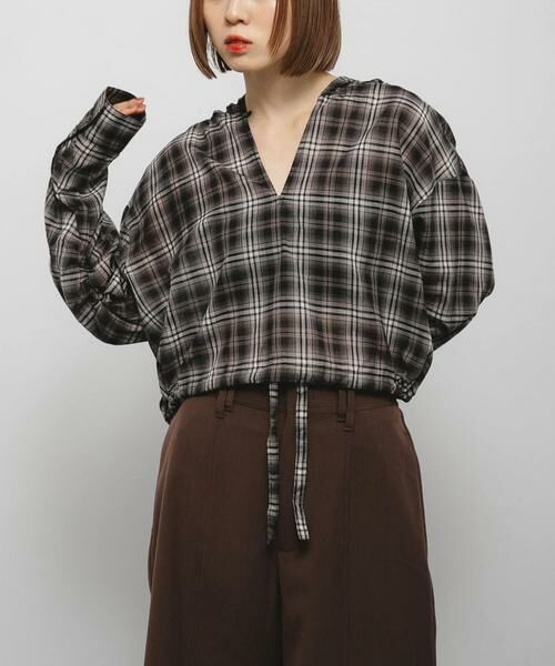 KBF / ケービーエフ シャツ・ブラウス | シアーチェックフーディーシャツ | 詳細20
