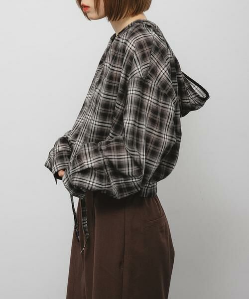 KBF / ケービーエフ シャツ・ブラウス | シアーチェックフーディーシャツ | 詳細21