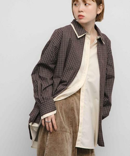 KBF / ケービーエフ シャツ・ブラウス | チェックレイヤードBIGシャツ | 詳細1