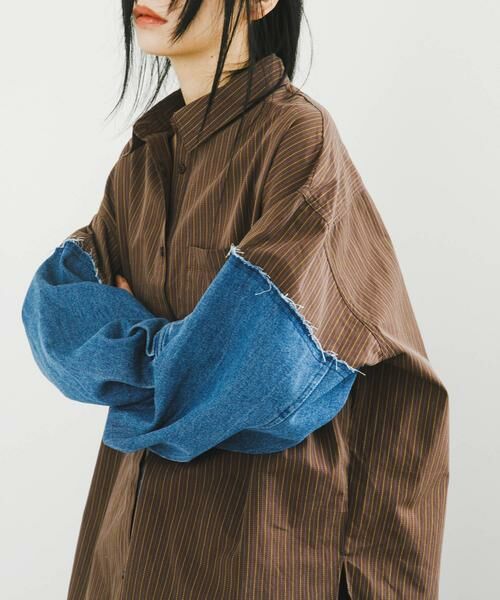 KBF / ケービーエフ シャツ・ブラウス | デニムスリーブリメイクシャツ | 詳細1