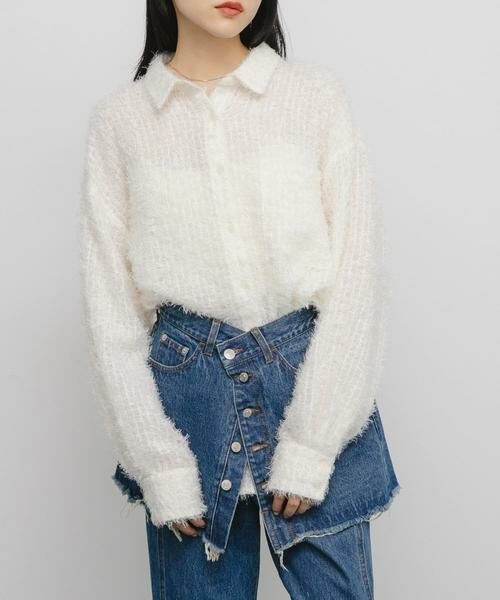 KBF / ケービーエフ シャツ・ブラウス | フェザーロングシャツ（アイボリー）