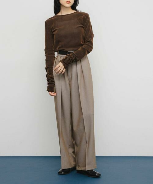 KBF / ケービーエフ Tシャツ | シアーベロアシャーリングスリーブトップス | 詳細6