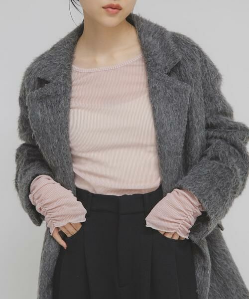 KBF / ケービーエフ Tシャツ | シアーベロアシャーリングスリーブトップス(ピンク)