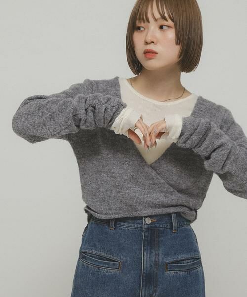 KBF / ケービーエフ Tシャツ | シアーベロアシャーリングスリーブトップス | 詳細15