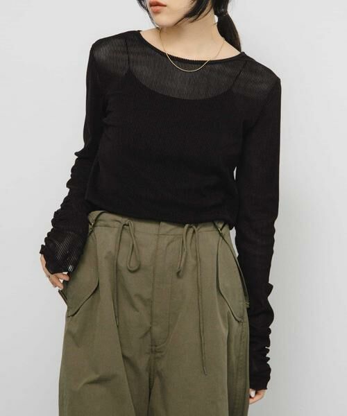 KBF / ケービーエフ Tシャツ | シアーベロアシャーリングスリーブトップス | 詳細24