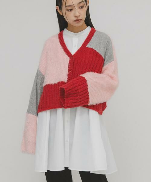 KBF / ケービーエフ カーディガン・ボレロ | パッチワークニットカーディガン | 詳細1