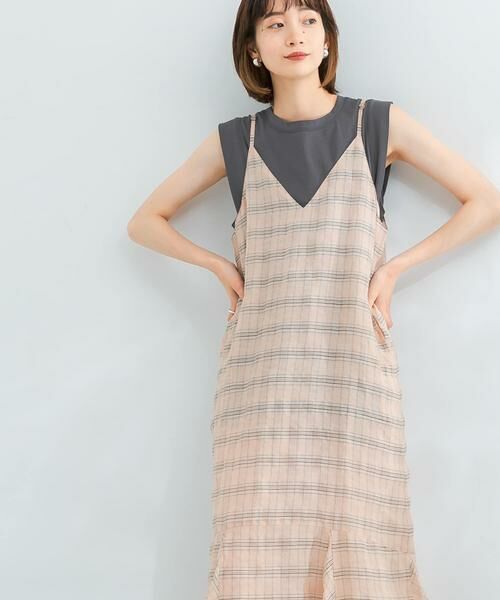 KBF / ケービーエフ ワンピース | チェックロングキャミワンピース(ベージュ系その他)