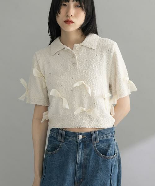 KBF / ケービーエフ ニット・セーター | 『WEB限定』シャツカラーリボンニット | 詳細1