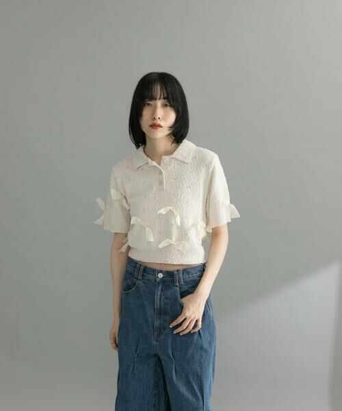 KBF / ケービーエフ ニット・セーター | 『WEB限定』シャツカラーリボンニット | 詳細4