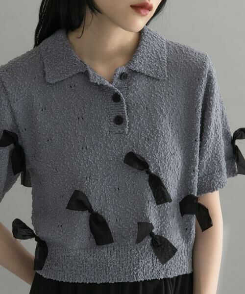 KBF / ケービーエフ ニット・セーター | 『WEB限定』シャツカラーリボンニット | 詳細10