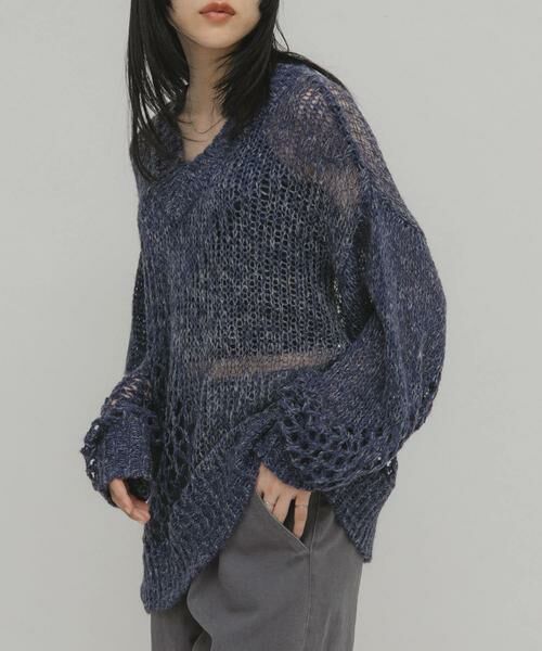 KBF / ケービーエフ ニット・セーター | シースルースパンコールニット | 詳細1