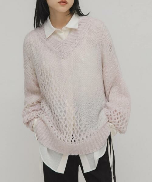 KBF / ケービーエフ ニット・セーター | シースルースパンコールニット | 詳細11