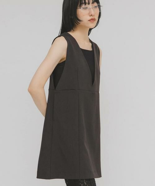 KBF / ケービーエフ ワンピース | Aラインミニジャンパースカート（ダークブラウン）