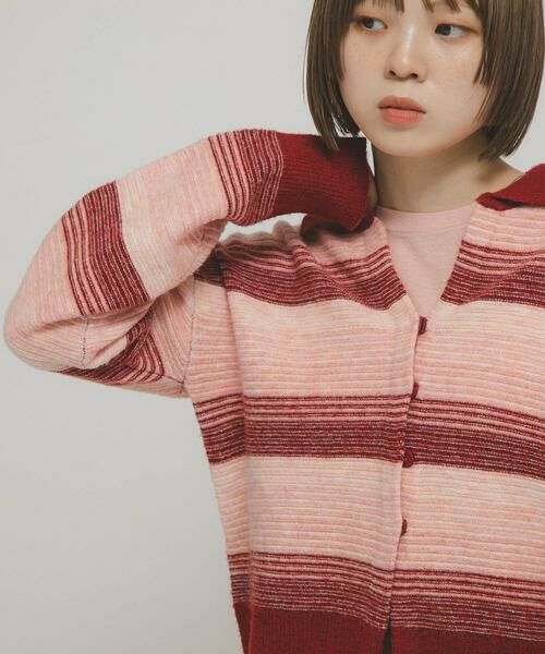 KBF/ケービーエフ グラデーションボーダーカーディガン レッド系その他 one KBF/ケービーエフ グラデーションボーダーカーディガン レッド系その他 one