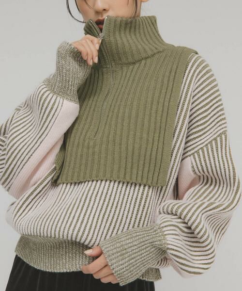 KBF / ケービーエフ ニット・セーター | レイヤードハーフZIPニット | 詳細1