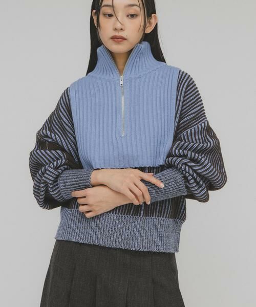 KBF / ケービーエフ ニット・セーター | レイヤードハーフZIPニット(ブルー系その他)