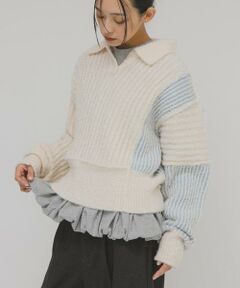 KBF / ケービーエフ ニット・セーター | バイカラーデザインスリーブニット