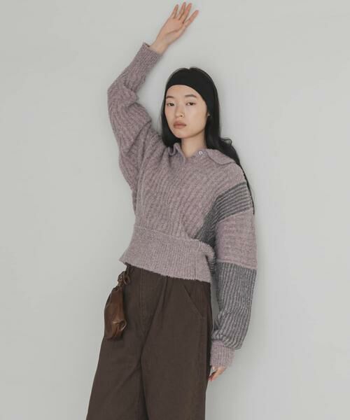 KBF / ケービーエフ ニット・セーター | バイカラーデザインスリーブニット | 詳細7
