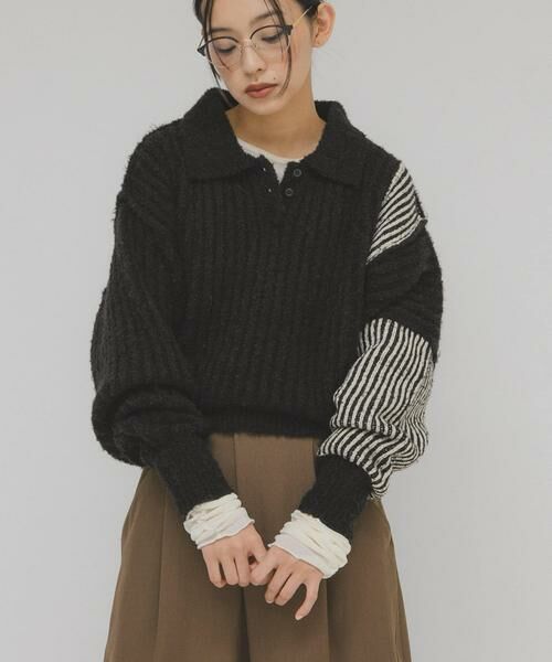 KBF / ケービーエフ ニット・セーター | バイカラーデザインスリーブニット | 詳細23