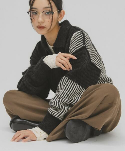 KBF / ケービーエフ ニット・セーター | バイカラーデザインスリーブニット(ブラック系その他)