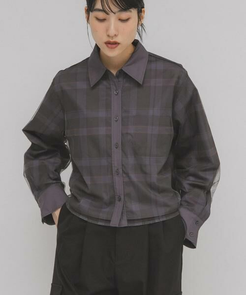 KBF / ケービーエフ シャツ・ブラウス | チュールレイヤードショートシャツ(グレー系その他)