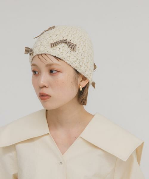 KBF / ケービーエフ ニットキャップ | チェックリボンニットビーニー | 詳細1