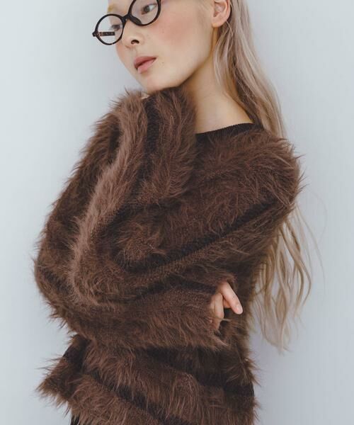 KBF / ケービーエフ ニット・セーター | ラインデザインシャギーニット | 詳細1