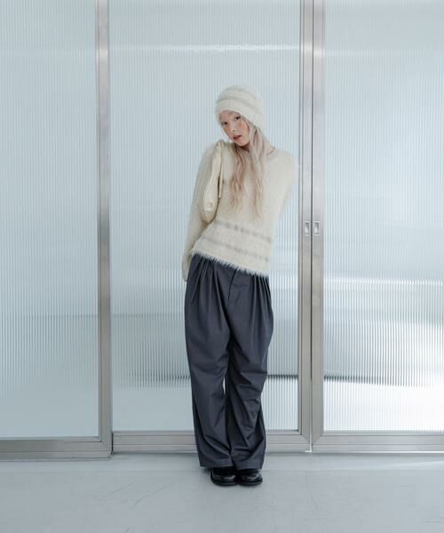 KBF / ケービーエフ ニット・セーター | ラインデザインシャギーニット | 詳細15