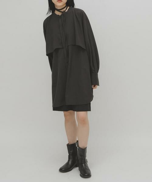 KBF / ケービーエフ ワンピース | レイヤードミニシャツワンピース（チャコールグレー）
