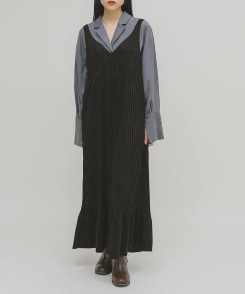 KBF / ケービーエフ ワンピース | ピーチスキンプリーツワンピース(ブラック)