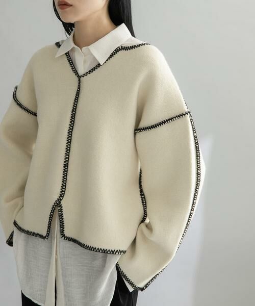 KBF / ケービーエフ ニット・セーター | 『WEB/一部店舗限定』カラーハンドステッチ2WAYニット | 詳細13