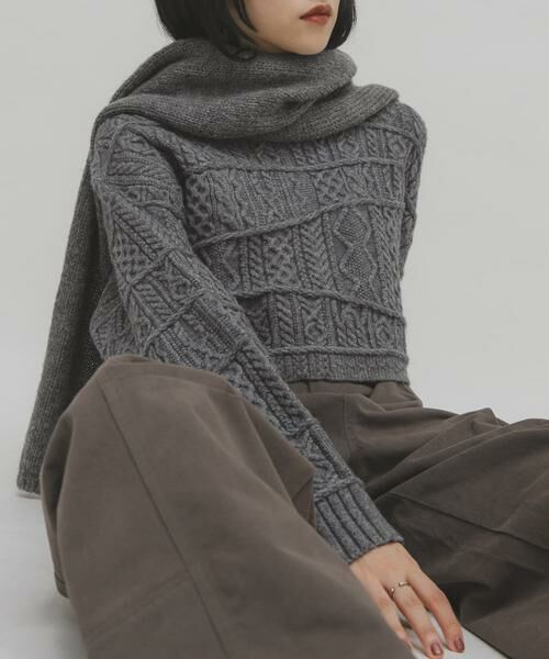 KBF / ケービーエフ ニット・セーター | MIXケーブルショートニット | 詳細10