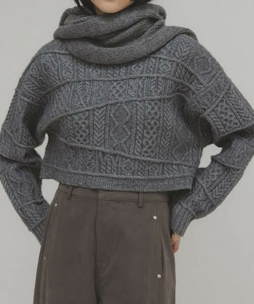 KBF / ケービーエフ ニット・セーター | MIXケーブルショートニット | 詳細11