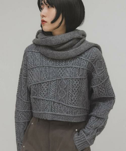 KBF / ケービーエフ ニット・セーター | MIXケーブルショートニット | 詳細12